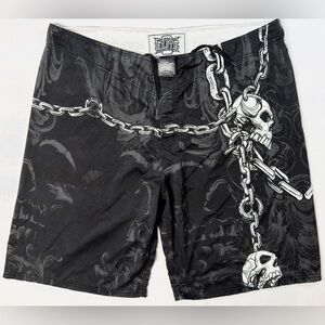 VTG Y2K MMA Elite Board Shorts Men’s XL Baggy Skull Goth Cyber Chains. Size ?